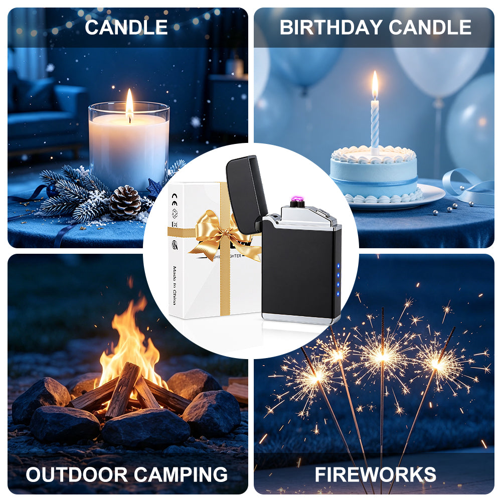 Windproof Dual Arc Electric Lighter, 2 Pcs USB Rechargeable Plasma Lighters with Led Battery Display, Cool Pocket Cigarette Lighter, Christmas Stocking Stuffers, Birthday Gifts for Men Father