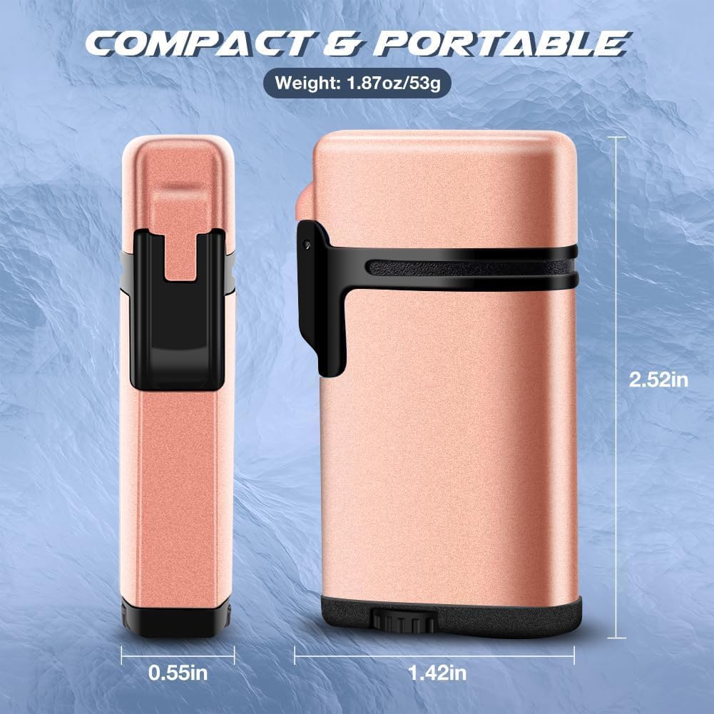 Butane Torch Lighter 2 Pack,Windproof Flame Lighter,2 Jet Lighter Refillable,Gas Fire Lighter,Pocket Torch Lighter (Without Fuel)(Black & Rose Gold)