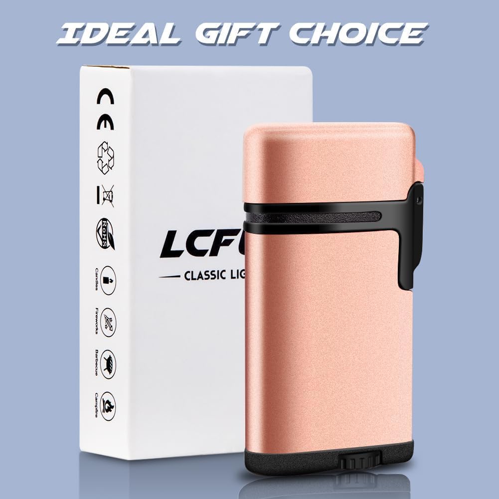 Butane Torch Lighter 2 Pack,Windproof Flame Lighter,2 Jet Lighter Refillable,Gas Fire Lighter,Pocket Torch Lighter (Without Fuel)(Black & Rose Gold)