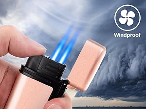 Butane Torch Lighter 2 Pack,Windproof Flame Lighter,2 Jet Lighter Refillable,Gas Fire Lighter,Pocket Torch Lighter (Without Fuel)(Black & Rose Gold)