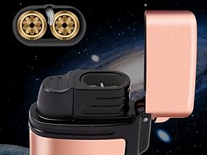 Butane Torch Lighter 2 Pack,Windproof Flame Lighter,2 Jet Lighter Refillable,Gas Fire Lighter,Pocket Torch Lighter (Without Fuel)(Black & Rose Gold)