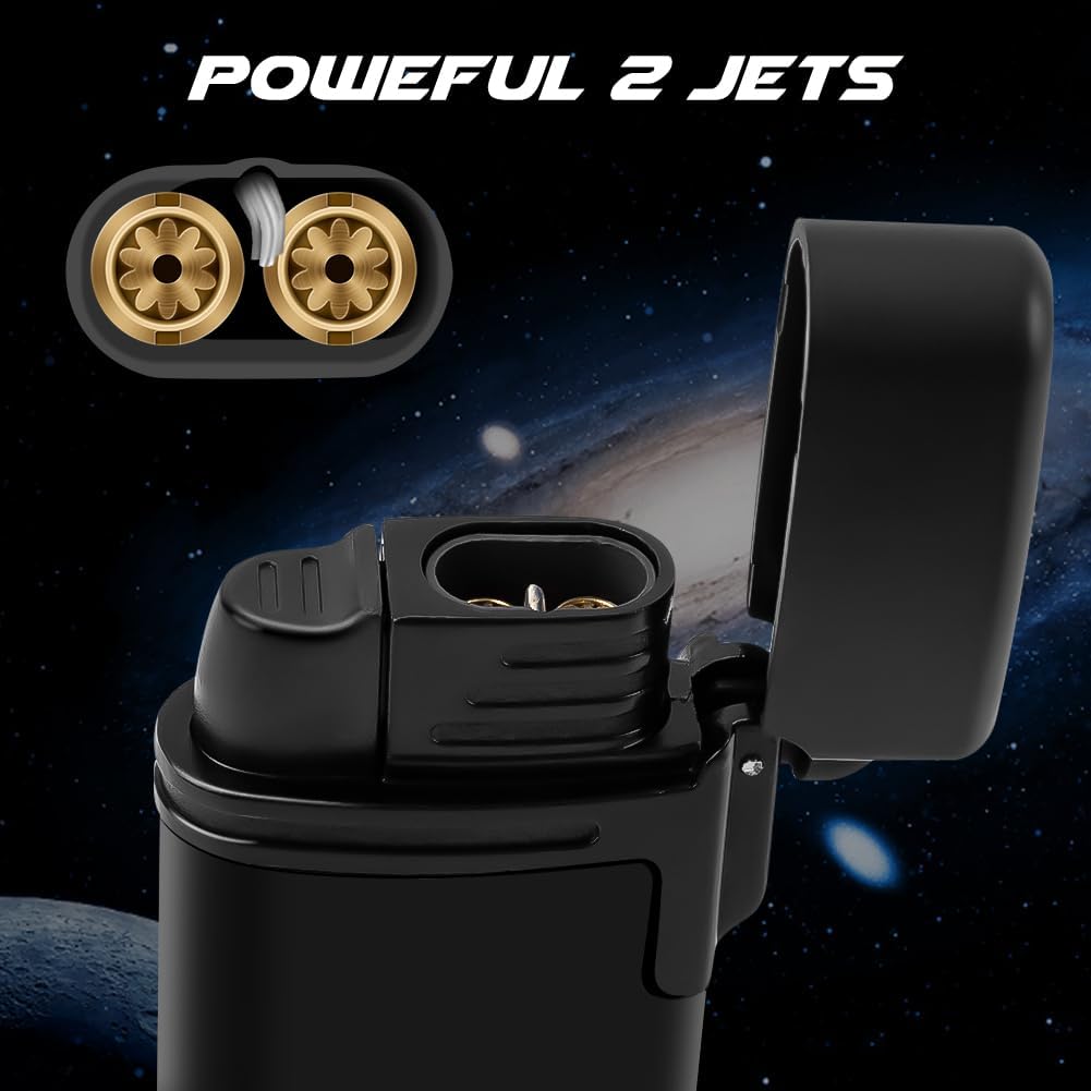 Torch Lighter 2 Pack,Dual Jet Flame Lighter,Refillable Butane Lighter,Windproof Lighter,Pocket Lighter Gifts for Men(Without Butane)(2 Pack Black
