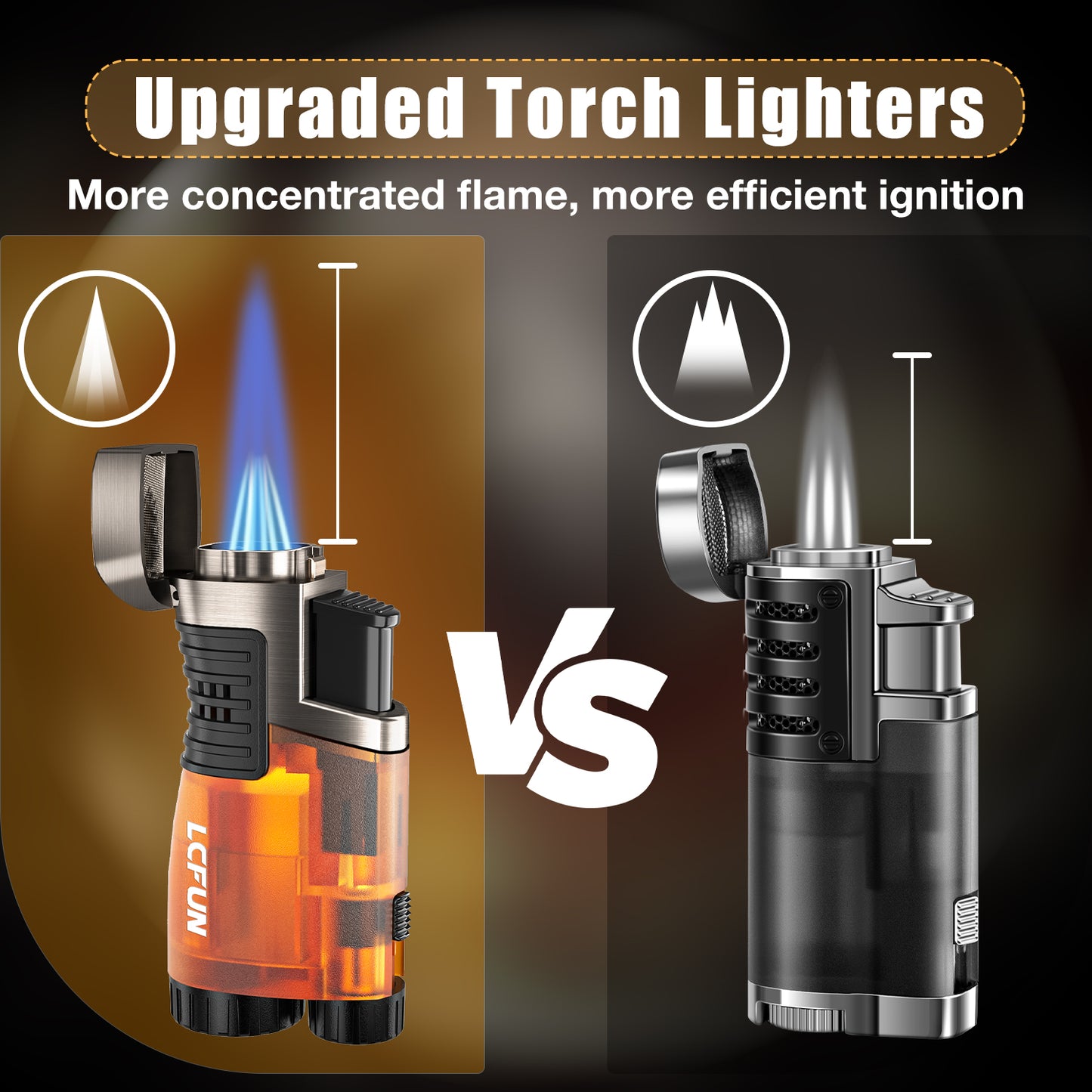 2 Pack Triple Jet Flame Lighter, Windproof and Gas Refillable, Butane Torch Lighter for BBQ, Camping, Outdoor and Candles, Gifts for Him Men