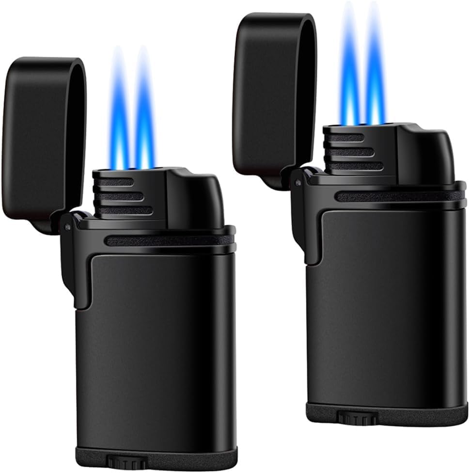 Torch Lighter 2 Pack,Dual Jet Flame Lighter,Refillable Butane Lighter,Windproof Lighter,Pocket Lighter Gifts for Men(Without Butane)(2 Pack Black