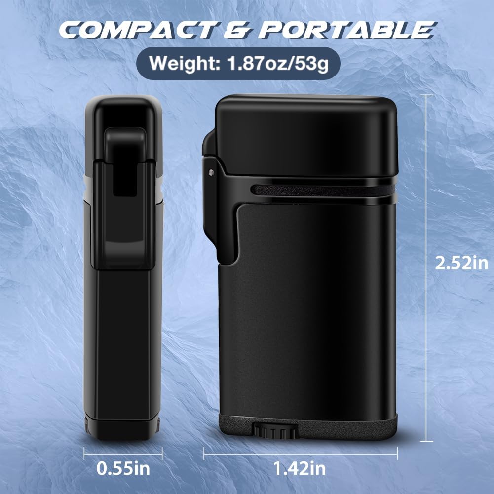 Torch Lighter 2 Pack,Dual Jet Flame Lighter,Refillable Butane Lighter,Windproof Lighter,Pocket Lighter Gifts for Men(Without Butane)(2 Pack Black