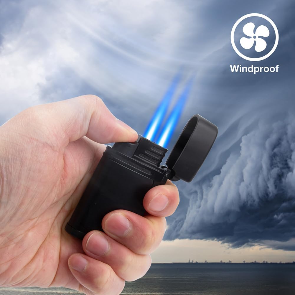 Torch Lighter 2 Pack,Dual Jet Flame Lighter,Refillable Butane Lighter,Windproof Lighter,Pocket Lighter Gifts for Men(Without Butane)(2 Pack Black