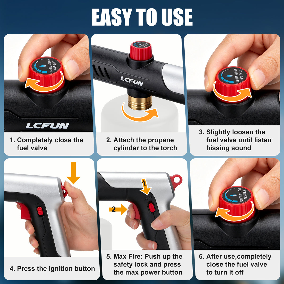 Propane Torch Gun, One-Press Max Flame Thrower Gun with Safety Lock, One-handed Blow Torch Fire Starter for Charcoals,Grill,Cooking(Tank Not Included)