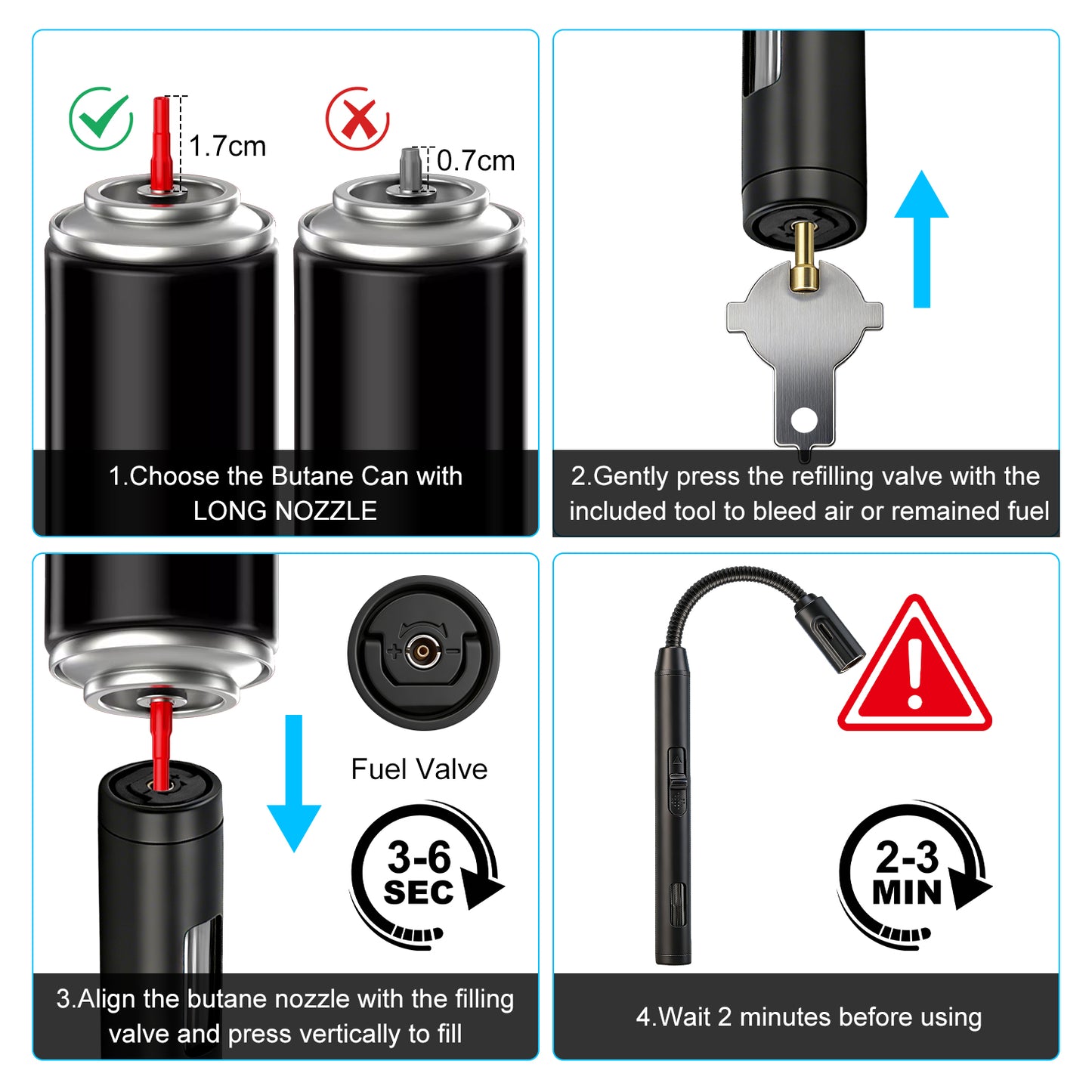 LcFun Torch Lighter Refillable Butane Lighters Long Stem with Visible Fuel Tank, Windproof Jet Flame Flexible Long Neck Lighter for Grill BBQ Fireplace (Butane Not Included)