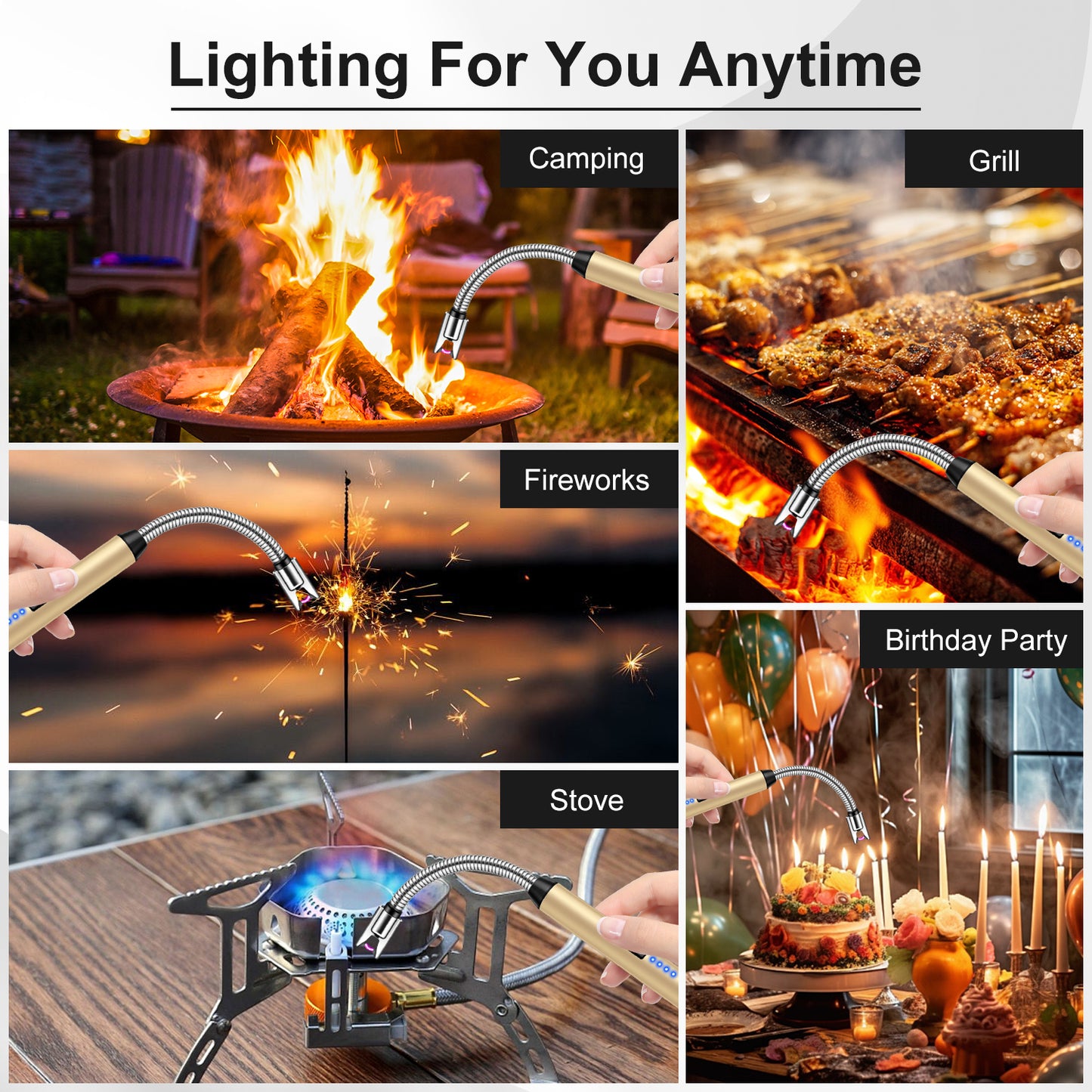 3 Pack Electric Lighter, Long Reach Candle Lighters USB Rechargeable, Arc Plasma Lighter Windproof and Flameless for BBQ, Candles, Grill and Camping