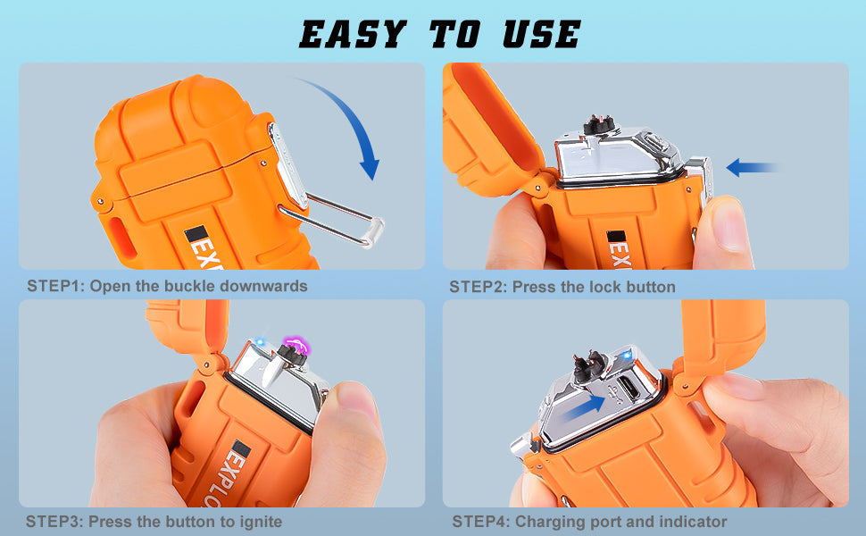 USB Rechargeable Lighter,Windproof Arc Lighter Waterproof,Flameless Electric Lighter,Dual Arc Plasma Lighter with Emergency Whistle for Outdoor Adventure,Survival Tactical,Camping Gadgets (Orange)