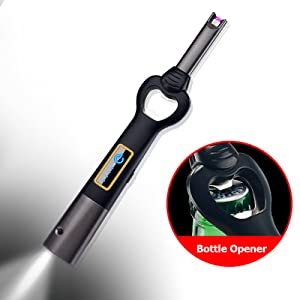 Arc Lighter USB Candle Lighter Flameless Rechargeable Electric Lighters Long Lighter Windproof Plasma Lighter with Opener and LED Flashlight for Candle,Gas Stove,Grill,BBQ