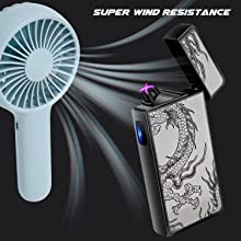 LcFun Dual Arc Plasma Lighter USB Rechargeable Windproof Flameless Butane Free Electric Lighter Candle Lighter (Black Dragon)