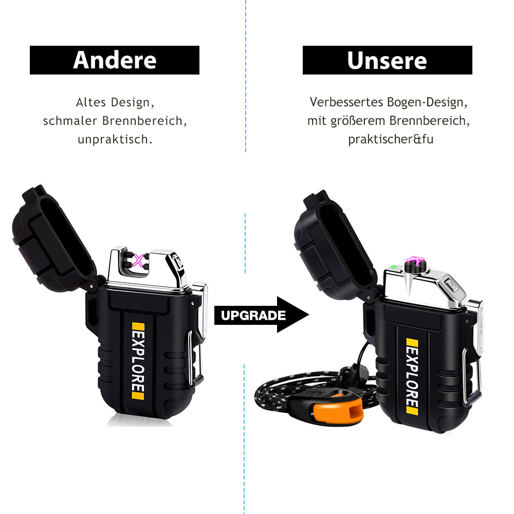 LcFun Lichtbogen Feuerzeug, Wasserdicht Winddicht Plasma-Feuerzeug USB Aufladbar Elektronisches Feuerzeug, mit Notfall-Pfeife für Camping, Abenteuer, Survival Taktische Ausrüstung (Schwarz)