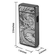 LcFun Dual Arc Plasma Lighter USB Rechargeable Windproof Flameless Butane Free Electric Lighter Candle Lighter (Black Dragon)