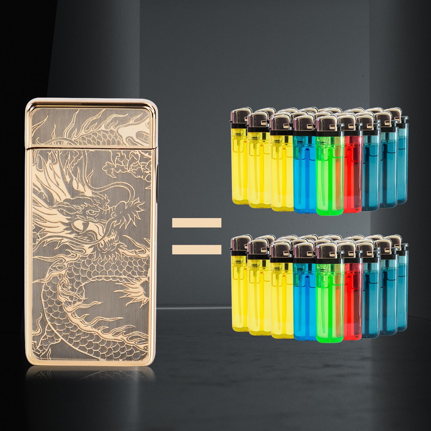 Lighter,Electric Arc Plasma Lighter USB Rechargeable Dual Arc Laser Lighter Electronic Windproof Cool Lighter for Indoor&Outdoor,Fire,Candles,Camping(Gold Dragon)