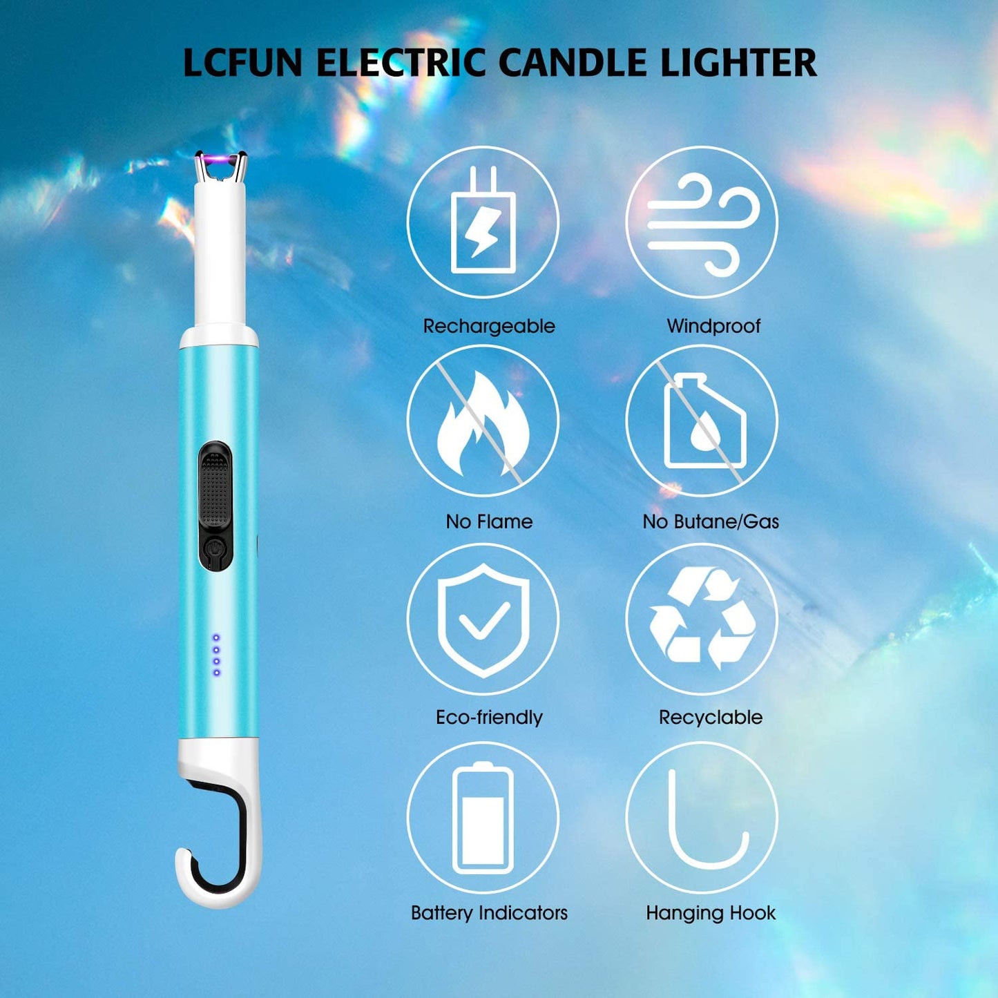 Arc Lighter USB Rechargeable Candle Lighter Flameless Electronic Lighter Windproof Plasma Long Neck Lighters with LED Battery Indicator for Candle,Fireworks,Grill,Barbecue,Stove (Blue)