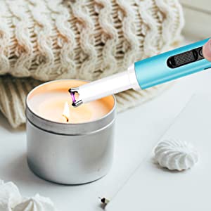 Arc Lighter USB Rechargeable Candle Lighter Flameless Electronic Lighter Windproof Plasma Long Neck Lighters with LED Battery Indicator for Candle,Fireworks,Grill,Barbecue,Stove (Blue)
