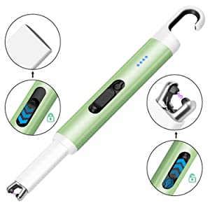 Arc Lighter USB Rechargeable Candle Lighter Flameless Electronic Lighter Windproof Plasma Long Neck Lighters with LED Battery Indicator for Candle,Fireworks,Grill,Barbecue,Stove(Green)