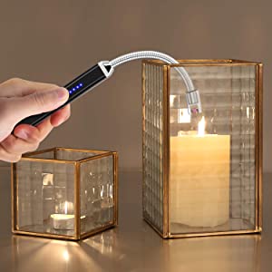 LcFun Candle Lighter 2 Pack, USB Rechargeable Lighter, Plasma Arc Electric Lighter with 360°Flexible Long Neck, Windproof Flameless Lighters for Candles, Fireworks, BBQ, Gas Stove (Black & Pink)