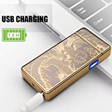 LcFun Dual Arc Plasma Lighter USB Rechargeable Electronic Lighters Windproof Flameless Butane Free Electric Lighters Candle Lighter (Gold Dragon)