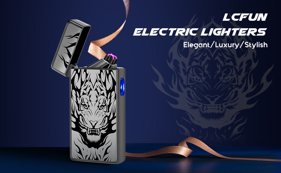 Electric Lighter USB Rechargeable Lighter Electronic Plasma Arc Lighter Flameless Windproof Lighters for Candle, Camping, Hiking, Outdoor(Black Tiger)…