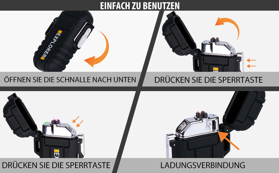 LcFun Lichtbogen Feuerzeug, Wasserdicht Winddicht Plasma-Feuerzeug USB Aufladbar Elektronisches Feuerzeug, mit Notfall-Pfeife für Camping, Abenteuer, Survival Taktische Ausrüstung (Schwarz)