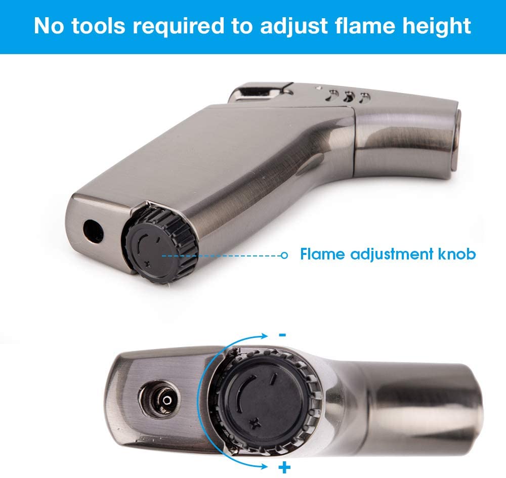 Butane Torch Lighter Refillable,Windproof Lighter Jet Flame Lighter with Fuel Window&Flame Adjustment Knob-Butane NOT Included (Silver)…