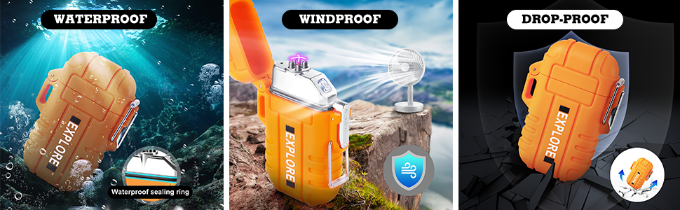 USB Rechargeable Lighter,Windproof Arc Lighter Waterproof,Flameless Electric Lighter,Dual Arc Plasma Lighter with Emergency Whistle for Outdoor Adventure,Survival Tactical,Camping Gadgets (Orange)