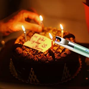 LcFun Candle Lighter 2 Pack USB Rechargeable Lighter Flameless Arc Lighter with Safety Lock Electric Lighter with LED Battery Display Long Lighters for Candle (Green & Rose Gold)