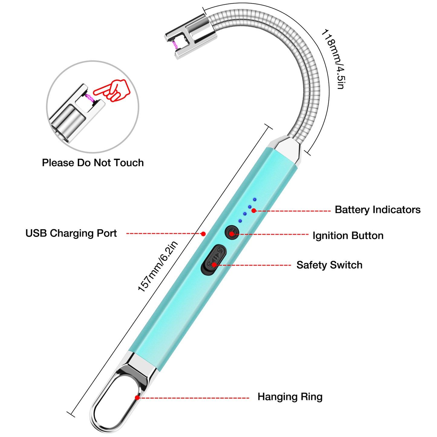 Candle Lighter 2 Pack, USB Rechargeable Lighter, Plasma Arc Electric Lighter with 360°Flexible Long Neck, Windproof Flameless Lighter for Candles, Fireworks, BBQ, Gas Stove(Black & Blue)…