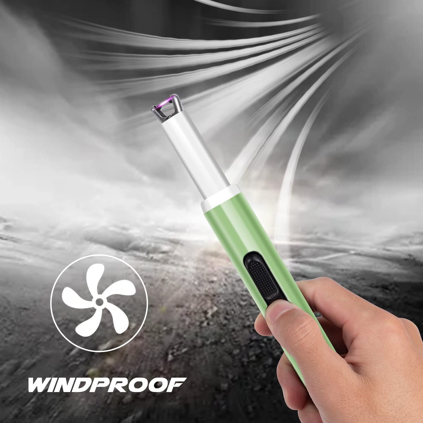 Electric Candle Lighter,Arc Lighter USB Rechargeable Flameless Electronic Lighter Windproof Plasma Long Neck Lighter with LED Battery Indicator for Candle,Fireworks,Grill,Stove(Green)…