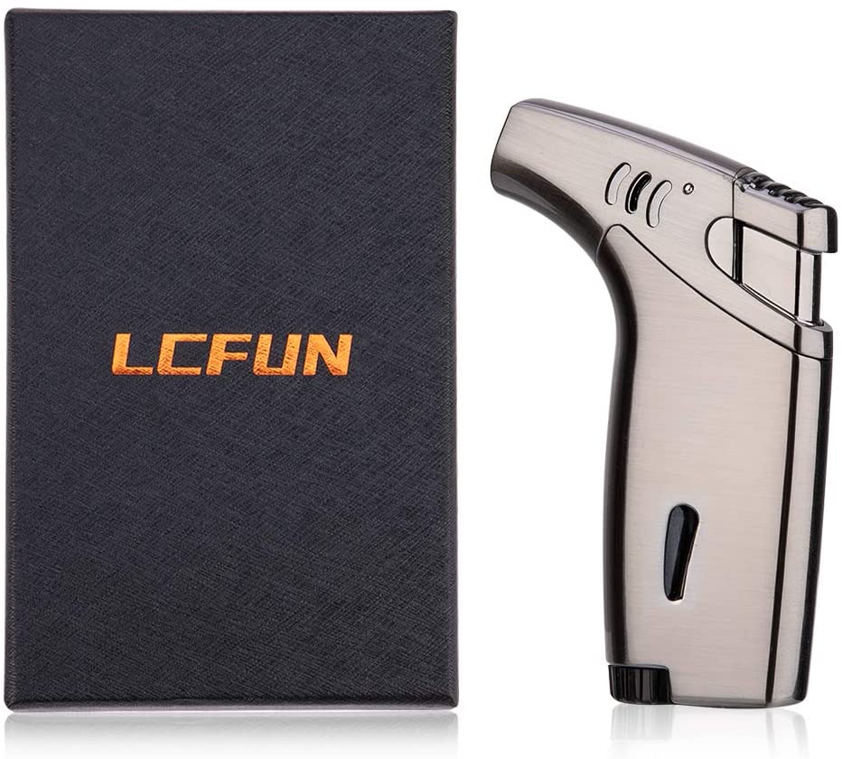 Butane Torch Lighter Refillable,Windproof Lighter Jet Flame Lighter with Fuel Window&Flame Adjustment Knob-Butane NOT Included (Silver)…