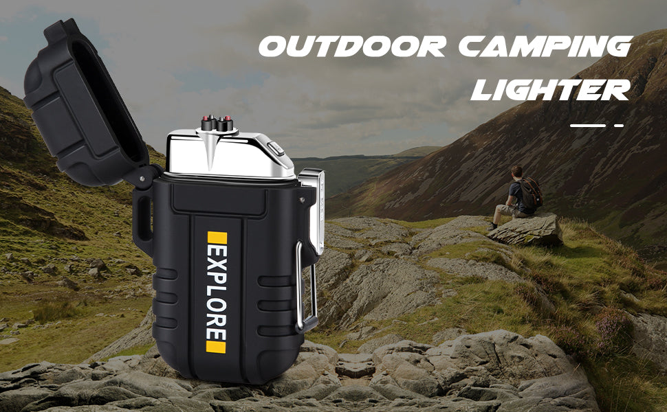 LcFun Lichtbogen Feuerzeug, Wasserdicht Winddicht Plasma-Feuerzeug USB Aufladbar Elektronisches Feuerzeug, mit Notfall-Pfeife für Camping, Abenteuer, Survival Taktische Ausrüstung (Schwarz)