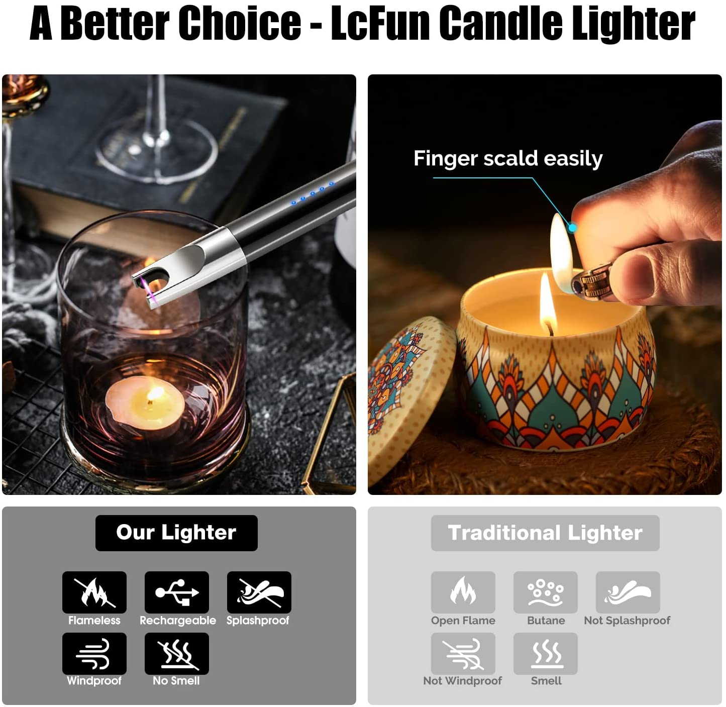 Candle Lighter 2 Pack Plasma Rechargeable Electric Arc Lighter with LED Battery Display Windproof Flameless USB Long Lighter for Candle BBQ Camping Gas Stoves Fireworks(Rose Gold&Black)