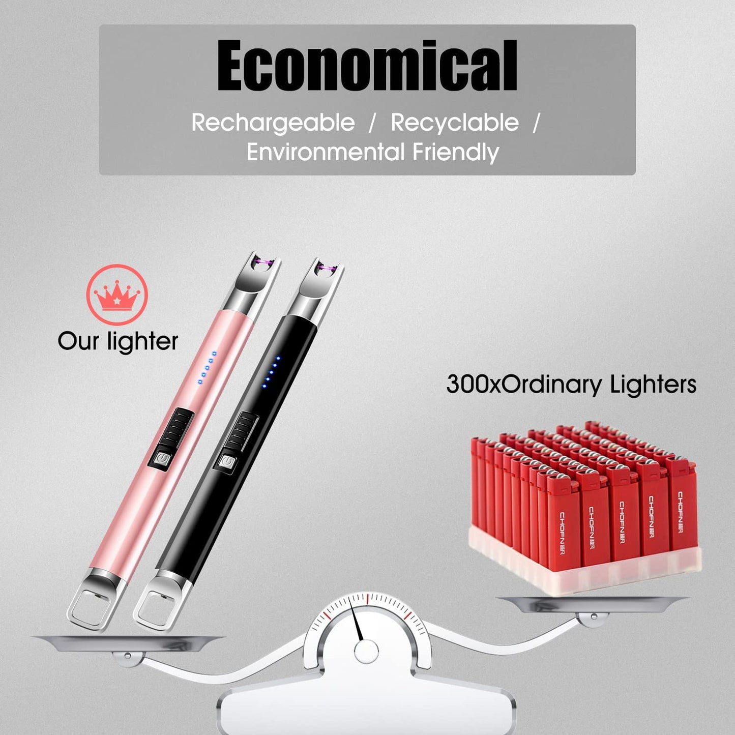 Candle Lighter 2 Pack Plasma Rechargeable Electric Arc Lighter with LED Battery Display Windproof Flameless USB Long Lighter for Candle BBQ Camping Gas Stoves Fireworks(Rose Gold&Black)