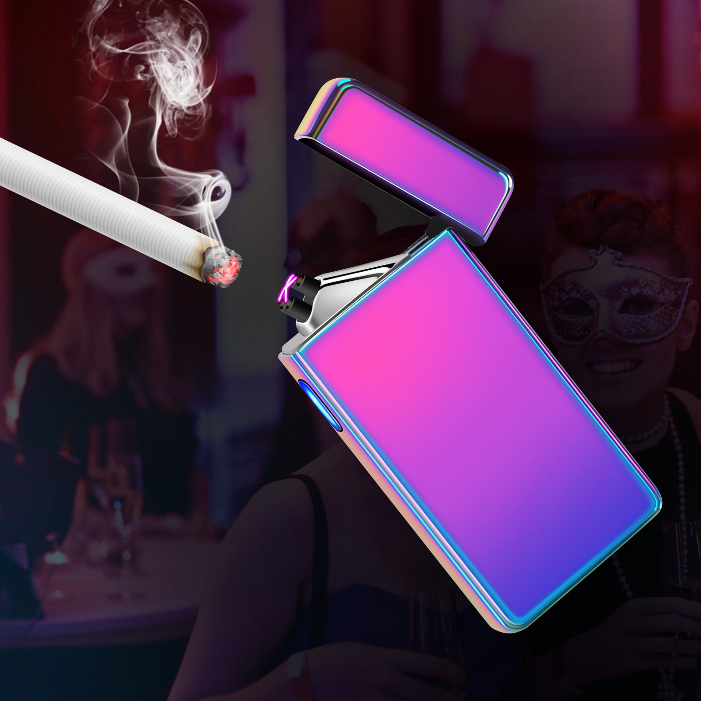 lcfun Lighter,Electric Lighter USB Rechargeable Dual Arc Plasma Lighter Electronic Windproof Lighter for Indoor&Outdoor,Camping,Fire,Candle,Indoor&Outdoor(Rainbow)