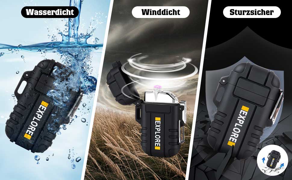 LcFun Lichtbogen Feuerzeug, Wasserdicht Winddicht Plasma-Feuerzeug USB Aufladbar Elektronisches Feuerzeug, mit Notfall-Pfeife für Camping, Abenteuer, Survival Taktische Ausrüstung (Schwarz)