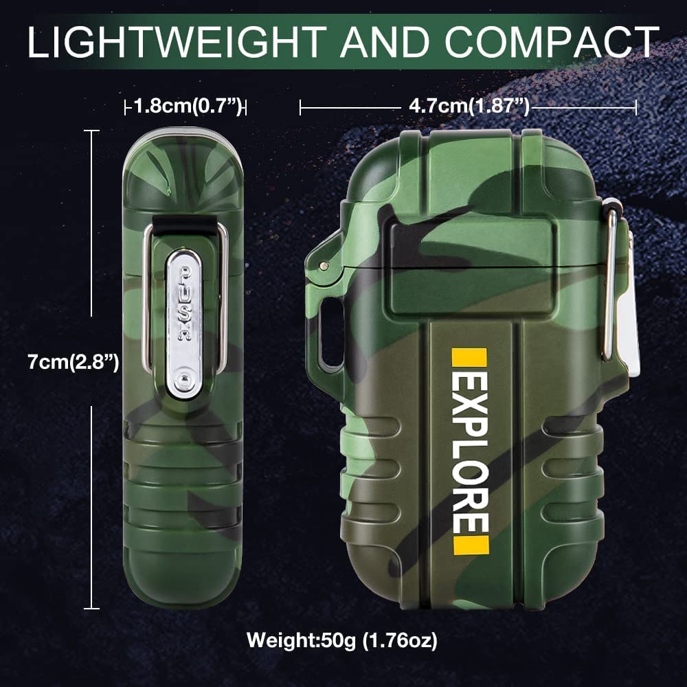 Electronic Plasma Lighter Rechargeable with Cross Dual Arc, Windproof and Waterproof, Camping Accessories Survival Equipment