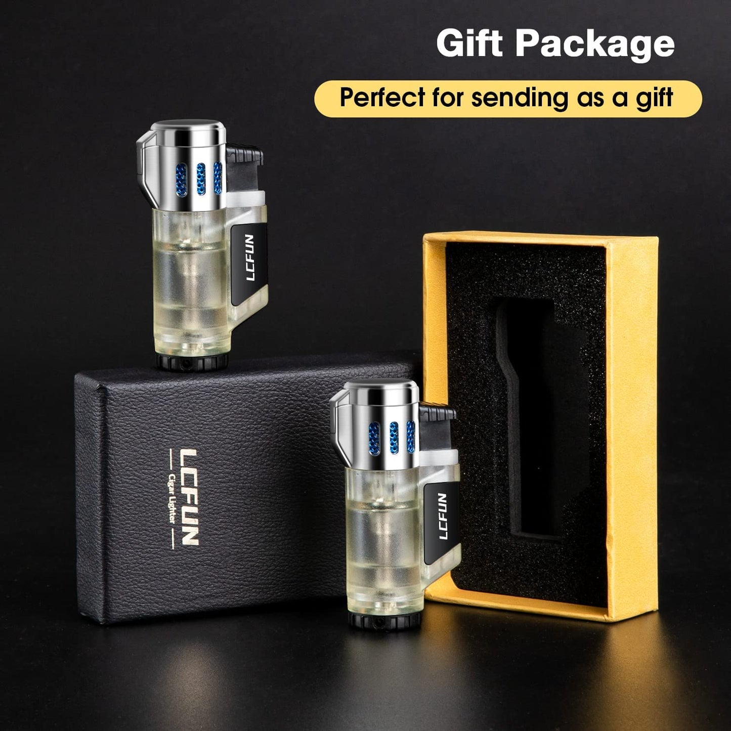 Torch Lighters 2 Pack Triple Jet Flame Butane Lighter 3 Flame Torch Lighter Fluid Refillble Jet Lighter-Butane Not Included (2 Pack Silver)
