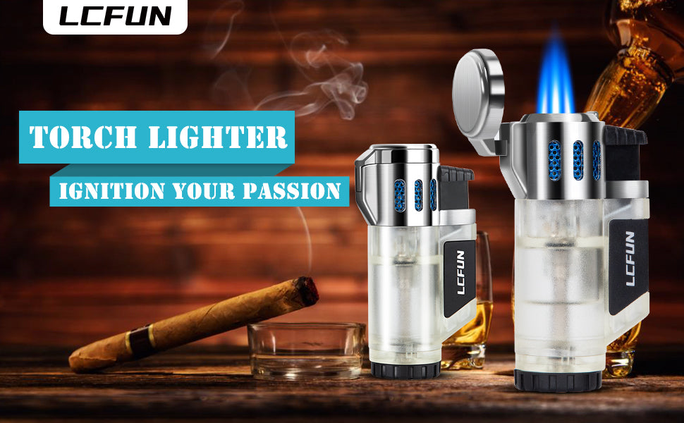 Torch Lighters 2 Pack Triple Jet Flame Butane Lighter 3 Flame Torch Lighter Fluid Refillble Jet Lighter-Butane Not Included (2 Pack Silver)