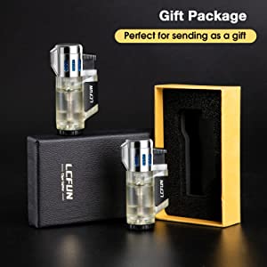 Torch Lighters 2 Pack Triple Jet Flame Butane Lighter 3 Flame Torch Lighter Fluid Refillble Jet Lighter-Butane Not Included (2 Pack Silver)
