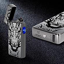 Electric Lighter USB Rechargeable Lighter Electronic Plasma Arc Lighter Flameless Windproof Lighters for Candle, Camping, Hiking, Outdoor(Black Tiger)…
