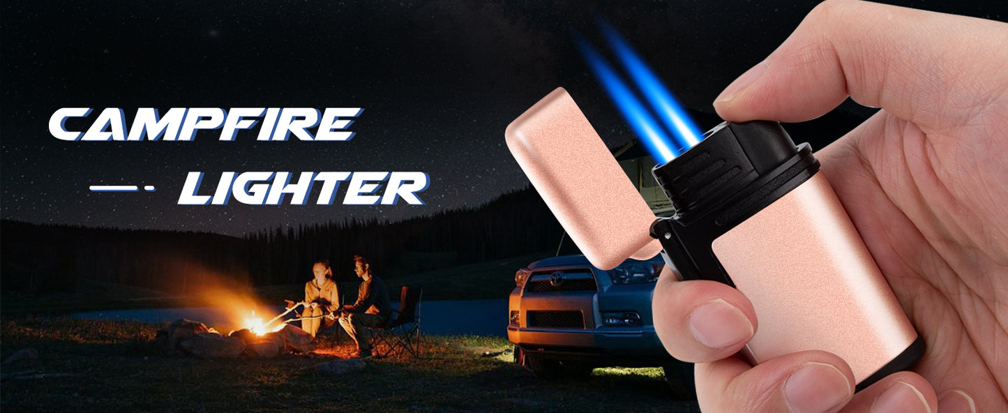 Butane Torch Lighter 2 Pack,Windproof Flame Lighter,2 Jet Lighter Refillable,Gas Fire Lighter,Pocket Torch Lighter (Without Fuel)(Black & Rose Gold)
