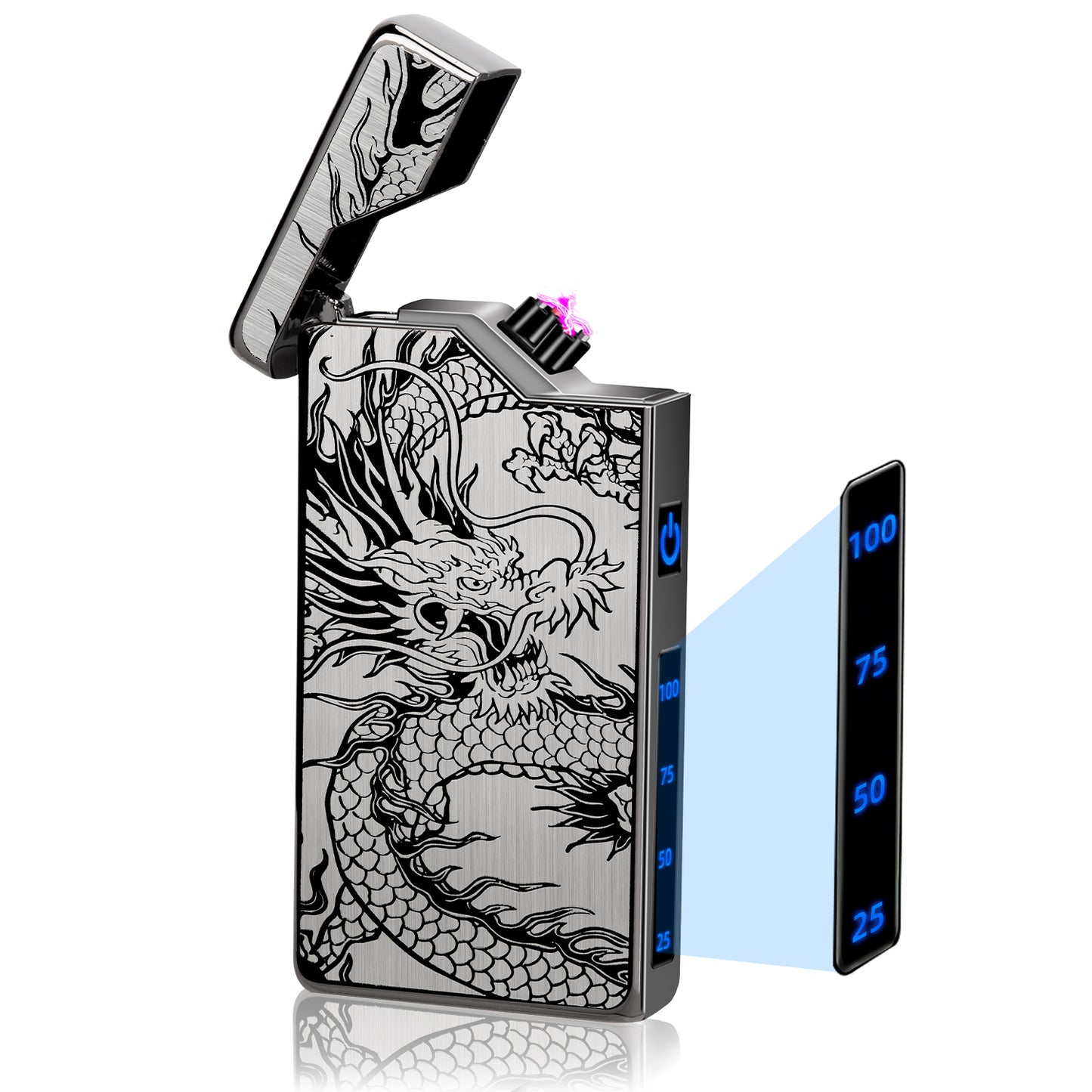 Electric Lighter - USB Rechargeable, Dual Arc Plasma Lighter, Windproof Flameless Lighters, Electronic Lighters with LED Battery Indication Gifts for Men Boyfriend Husband (Dragon Black)