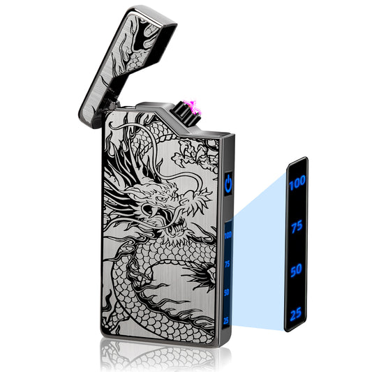 Electric Lighter - USB Rechargeable, Dual Arc Plasma Lighter, Windproof Flameless Lighters, Electronic Lighters with LED Battery Indication Gifts for Men Boyfriend Husband (Dragon Black)