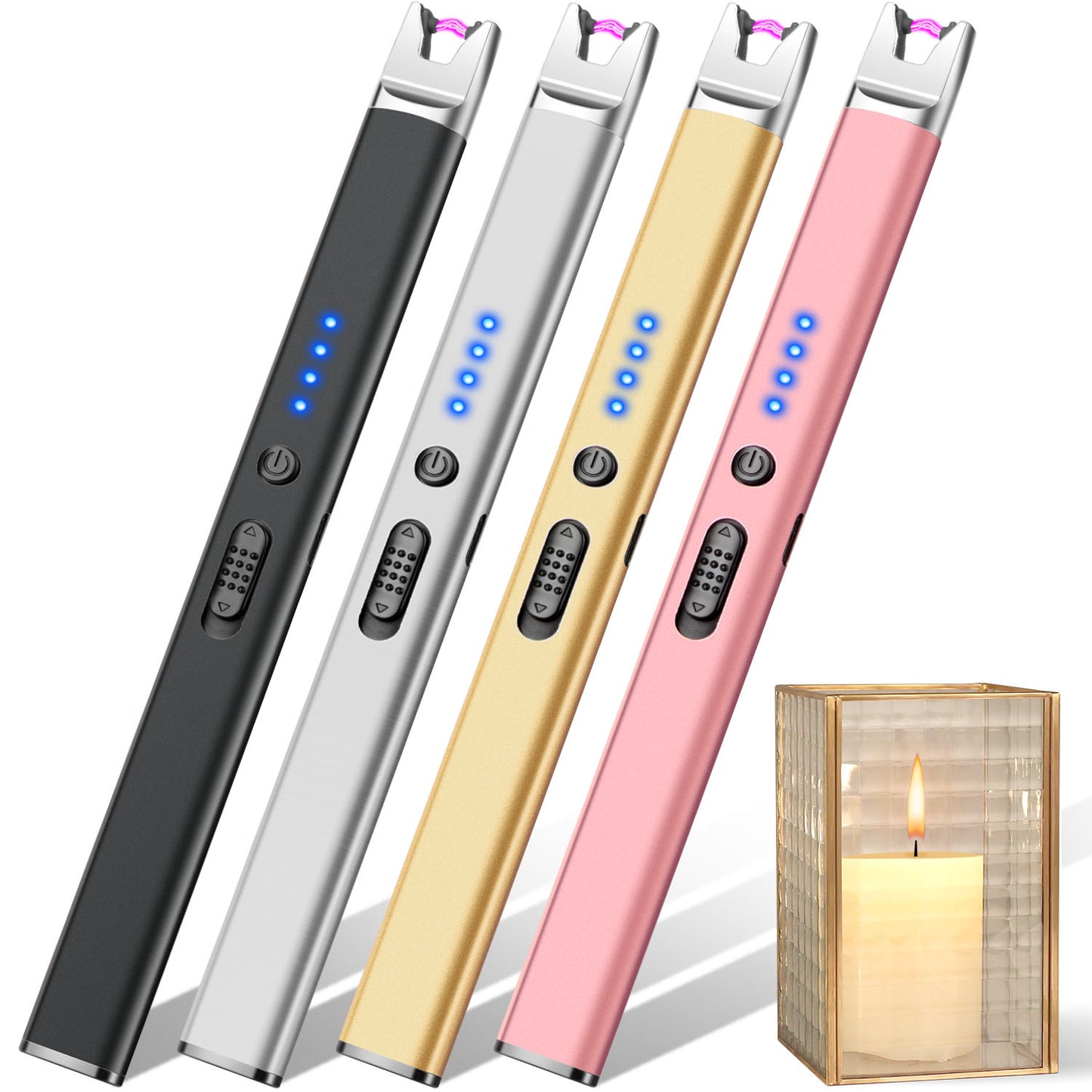 LcFun 2 Pack Candle Lighter USB Rechargeable Electric Plasma Arc Lighters with Safety Lock, Windproof Flameless Lighters Long Stem Matches for Candle, Grill, BBQ, Camping, Gas Stoves (Black, Gold)