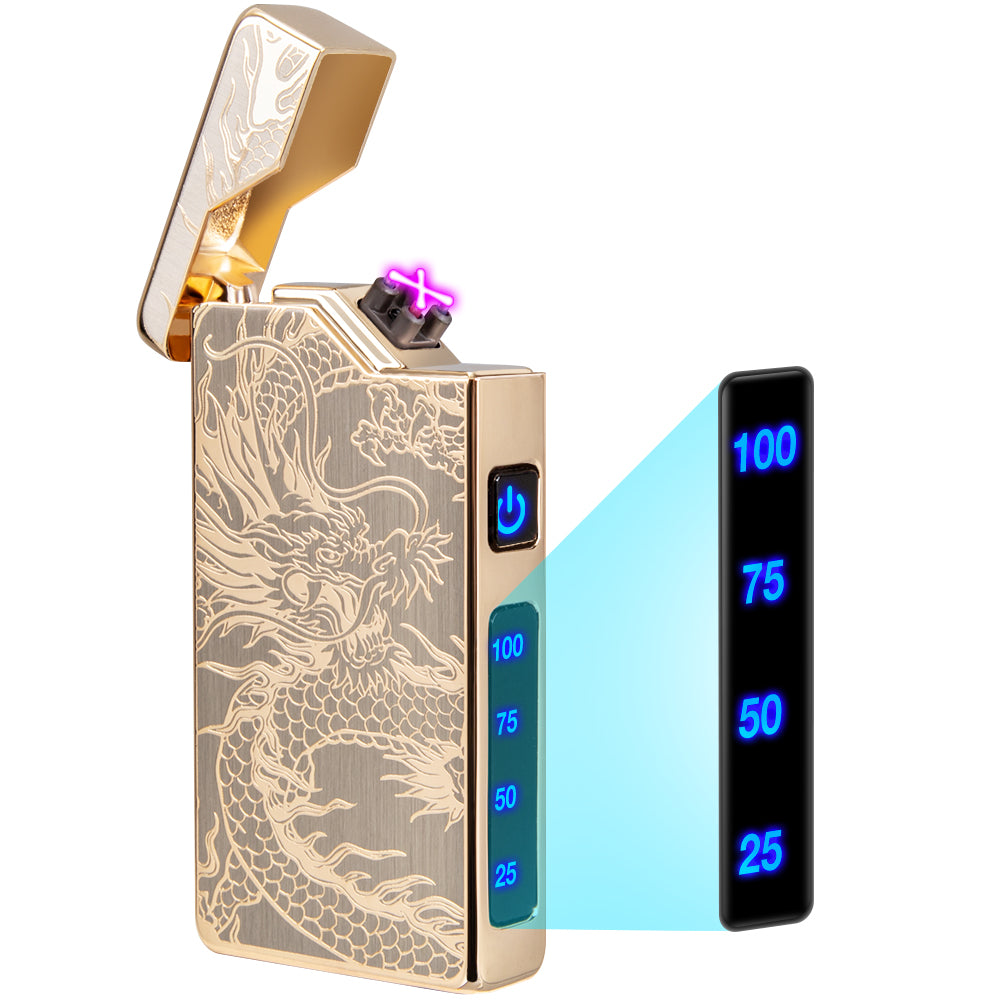 Electric Lighter - USB Rechargeable, Dual Arc Plasma Lighter, Windproof Flameless Lighters, Electronic Lighters with LED Battery Indication Gifts for Men Boyfriend Husband (Dragon Black)