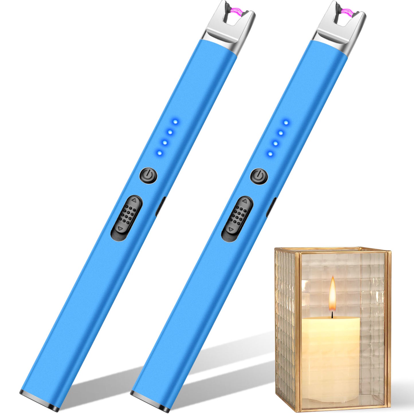 LcFun 2 Pack Candle Lighter USB Rechargeable Electric Plasma Arc Lighters with Safety Lock, Windproof Flameless Lighters Long Stem Matches for Candle, Grill, BBQ, Camping, Gas Stoves (Black, Gold)