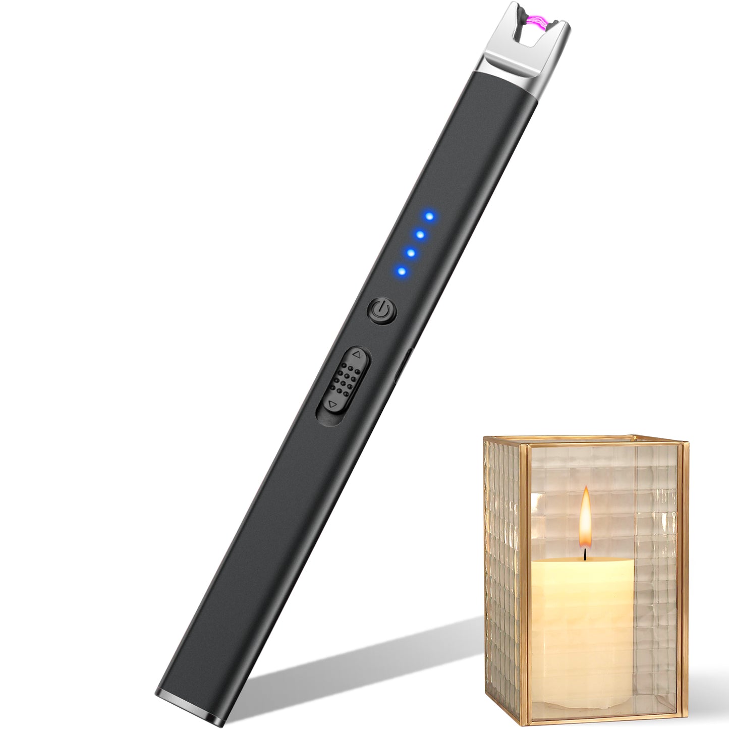 LcFun 2 Pack Candle Lighter USB Rechargeable Electric Plasma Arc Lighters with Safety Lock, Windproof Flameless Lighters Long Stem Matches for Candle, Grill, BBQ, Camping, Gas Stoves (Black, Gold)