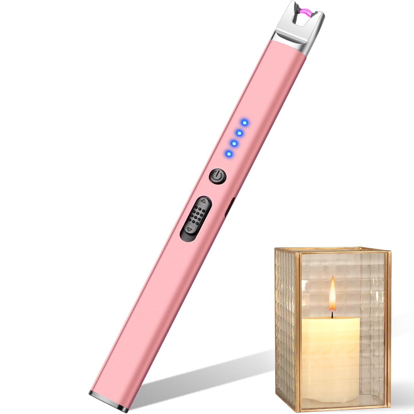 LcFun 2 Pack Candle Lighter USB Rechargeable Electric Plasma Arc Lighters with Safety Lock, Windproof Flameless Lighters Long Stem Matches for Candle, Grill, BBQ, Camping, Gas Stoves (Black, Gold)